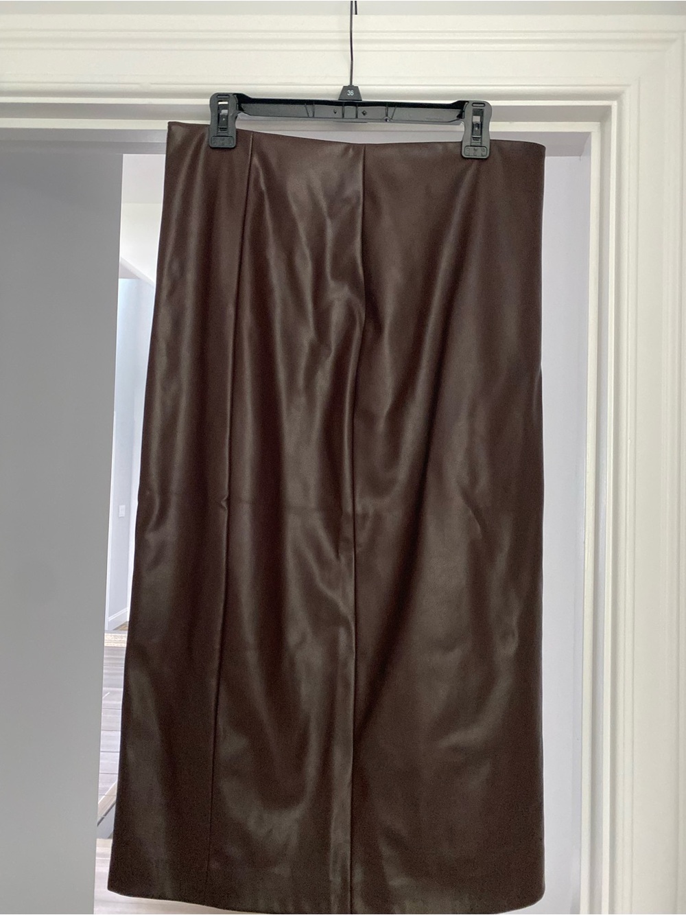 Nine West Brown Faux Leather Midi Pencil Skirt